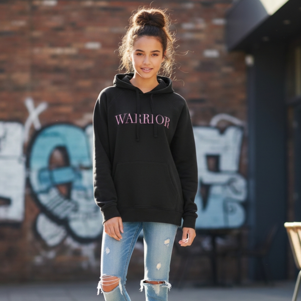 Spiritual Gangster Charcoal And Pink "WARRIOR" Sweatshirt Hoodie Size M